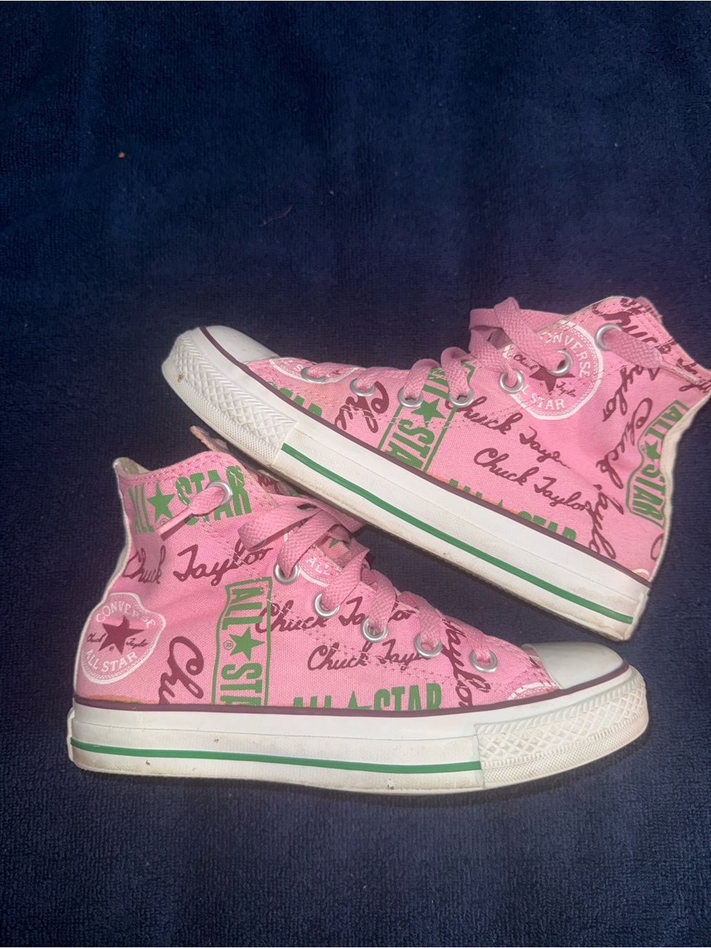 Converse Pink High-Top Sneakers with Green Logo Accents - Picture 3 of 7